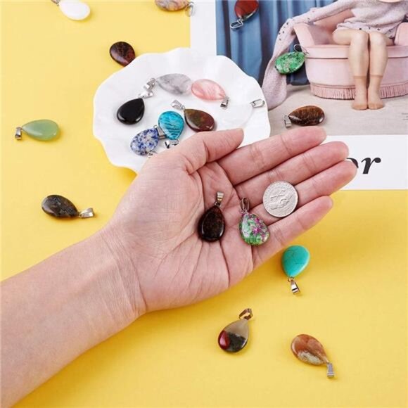 50Pcs Teardrop Stone Pendants Water Drop Healing Crystal Quartz Chakra Gemstone - Picture 2 of 7